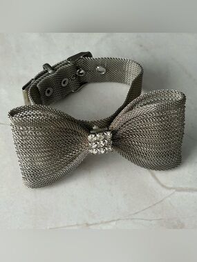 Silver Mesh Bow Bracelet with Crystal Accent